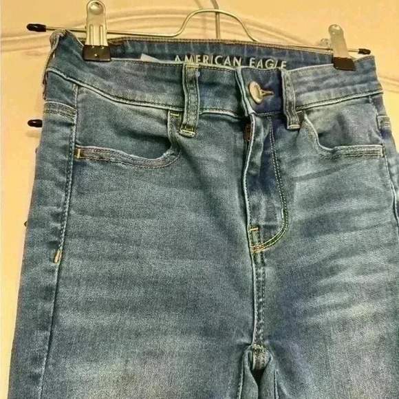 American Eagle High-Riss Authentic  Next Level Stretch Blue Jeans Woman’s 00 - Picture 4 of 7